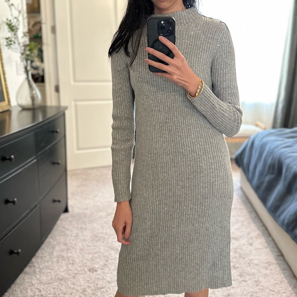Gray Ribbed Knit Dress